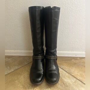 Frye Phillip Harness Tall Black Leather Boots, 7.5